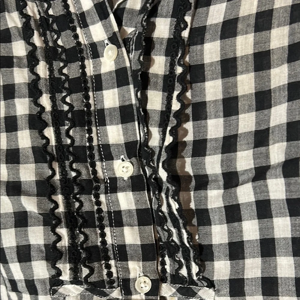 J. Crew Black and White‎ Checkered Blouse with ruffles tunic 100% cotton size 6